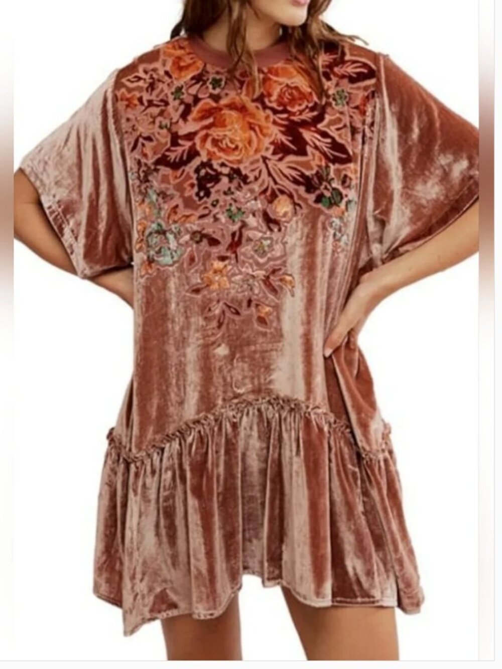 Free People Velvet Mini Dress Embroidered size M